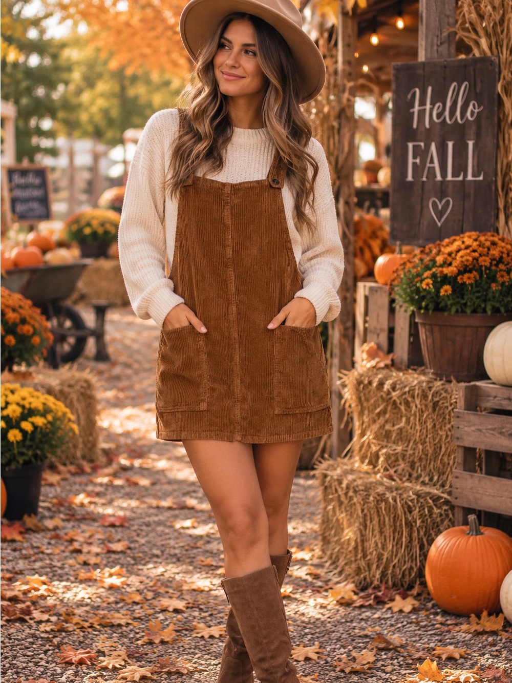Others Follow Brown Corduroy Overall Mini Dress / Pinafore – Size XS